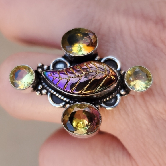 New Carved Rainbow Hematite, Citrine and Ametrine 925 Silver Ring. - Picture 5 of 13